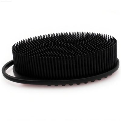 2PCS Silicone Body Scrubber Double Side Body Wash Scrubber Soft Non-Slip Shower Brush Hanging Silicone Loofah Exfoliating Brush Black