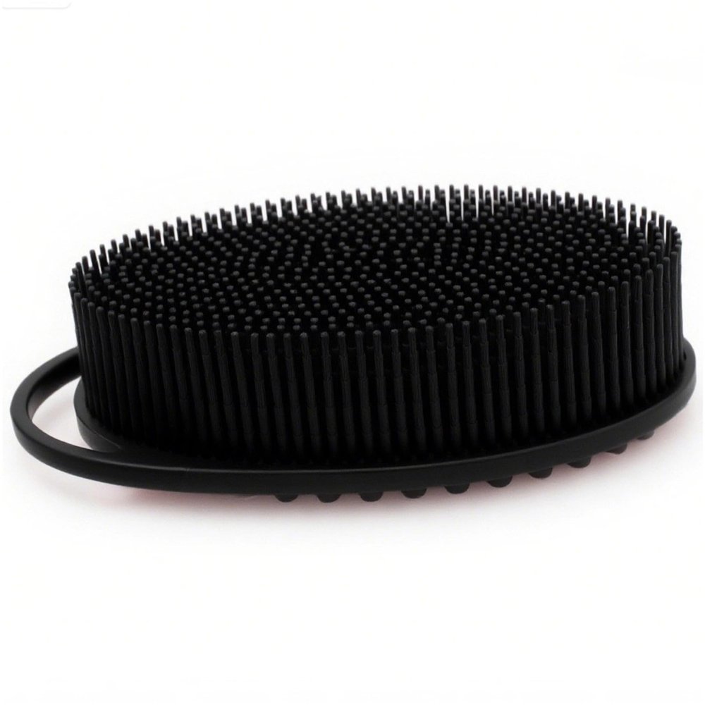 2PCS Silicone Body Scrubber Double Side Body Wash Scrubber Soft Non-Slip Shower Brush Hanging Silicone Loofah Exfoliating Brush Black