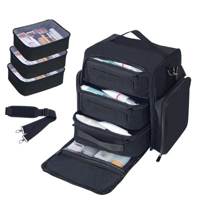 BODMZUANHO Train Case Makeup Bag Large Cosmetic Organizer with 3 Inner Removable Pouches Multifunctional Travel Makeup Artist Storage,Black