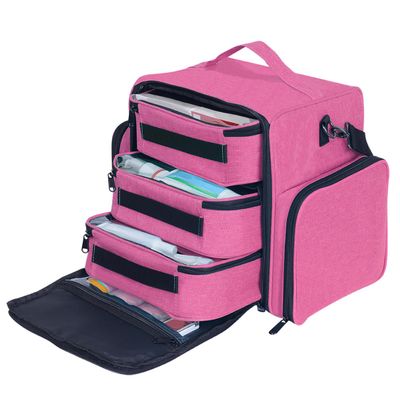 BODMZUANHO Train Case Makeup Bag Large Cosmetic Organizer with 3 Inner Removable Pouches Multifunctional Travel Makeup Artist Storage,Rose Red