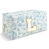 Personalized Quilted Cosmetic Bag, Puffy Monogrammed Christmas Birthday Gifts for Women & Girls, Cute initial Floral Makeup Bag Puffer Coquette Bag, Aesthetic Travel Toiletry Zipper Pouch(Blue,L) view 1