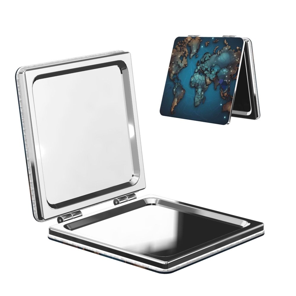 NBSKSDLK Map Compact Mirror for Purse, 1x/2x Magnifying Double-Sided Cosmetic Mirror Portable Travel Mirror for Beauty, Foldable, Handheld Vanity Mirror for Women Gift