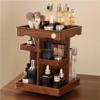 360 Rotating Makeup Organizer with Brush Holders, 3-Tier Square Countertop Vanity Organizer, Retro Wooden Makeup Storage for Cosmetics, Skincare, Perfume, Lipsticks, Bedroom view 1