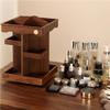 360 Rotating Makeup Organizer with Brush Holders, 3-Tier Square Countertop Vanity Organizer, Retro Wooden Makeup Storage for Cosmetics, Skincare, Perfume, Lipsticks, Bedroom view 3