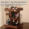 360 Rotating Makeup Organizer with Brush Holders, 3-Tier Square Countertop Vanity Organizer, Retro Wooden Makeup Storage for Cosmetics, Skincare, Perfume, Lipsticks, Bedroom view 4
