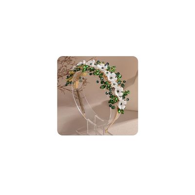Rumtock Emerald Green Rhinestones Beads Wedding Women Silver Hair Piece Flower Hair Crown (Emerald)