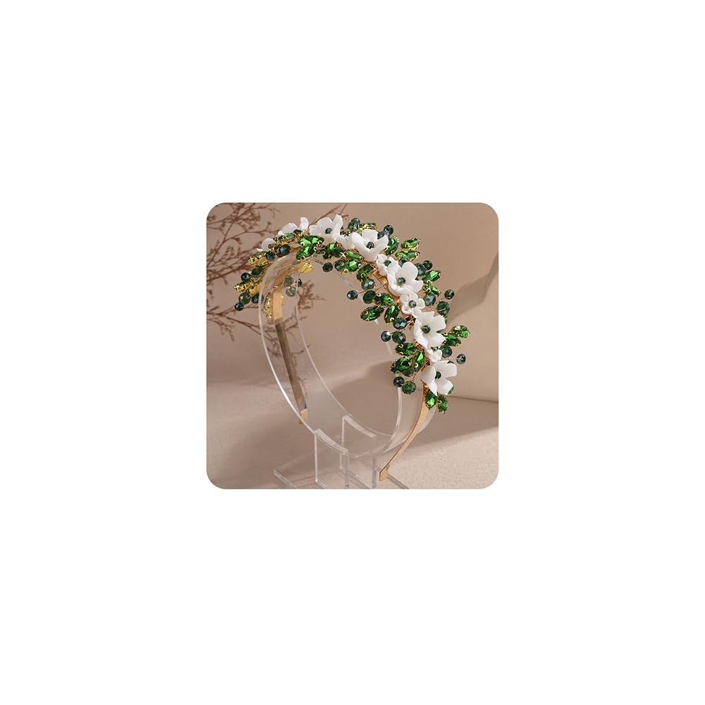 Rumtock Emerald Green Rhinestones Beads Wedding Women Silver Hair Piece Flower Hair Crown (Emerald)