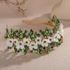 Rumtock Emerald Green Rhinestones Beads Wedding Women Silver Hair Piece Flower Hair Crown (Emerald) view 2