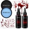 BOBISUKA Fake Blood Set + Scar Tattoos + Black & Sally Blue Face Paint Makeup Kit for Halloween SFX Makeup, Cosplay, Parties, Theater & Stage view 1