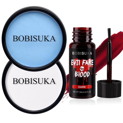 BOBISUKA Stage Blood(Dark) + White & Sally Blue Face Paint Makeup Kit for Halloween SFX Makeup, Cosplay, Parties, Theater & Stage