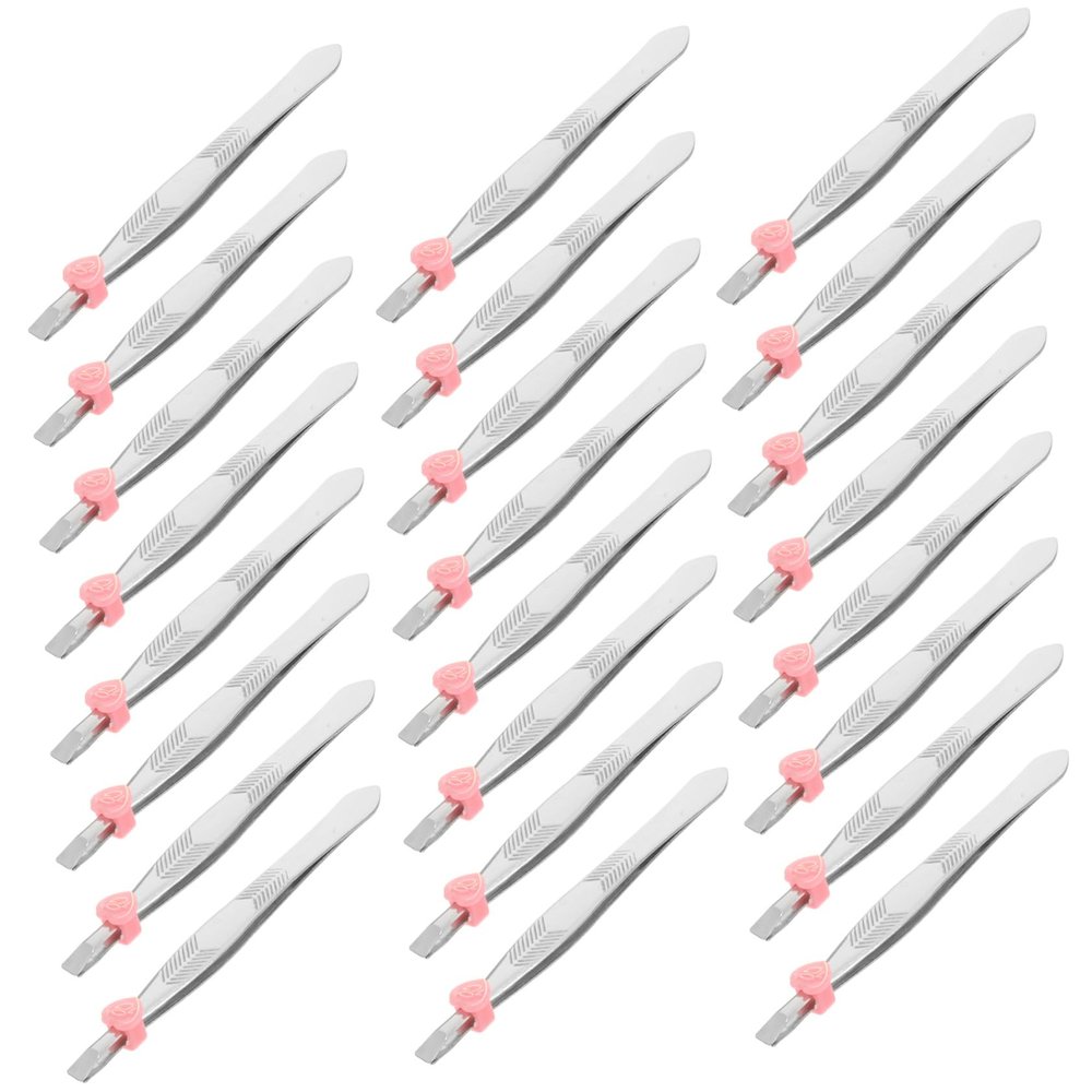 LALADEFIEE 24pcs Stainless Steel Eyebrow Tweezers Flat and Slanted Tips Precision Polished Crafting Tweezers for Hair Removal Beauty Salon and Home Use