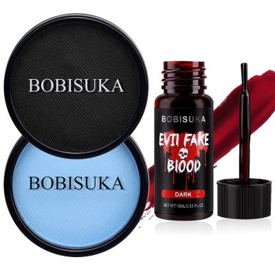 BOBISUKA Stage Blood(Dark) + Black & Sally Blue Face Paint Makeup Kit for Halloween SFX Makeup, Cosplay, Parties, Theater & Stage