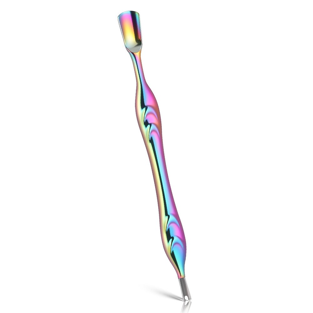 Cuticle Pusher Trimmer with Fork Pro Anti-Slip Nail Pusher and Dead Skin Cutter Stainless Steel Tool 2 in 1 Cuticles Stick for Manicures and Pedicures, Rainbow