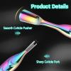 Cuticle Pusher Trimmer with Fork Pro Anti-Slip Nail Pusher and Dead Skin Cutter Stainless Steel Tool 2 in 1 Cuticles Stick for Manicures and Pedicures, Rainbow view 3