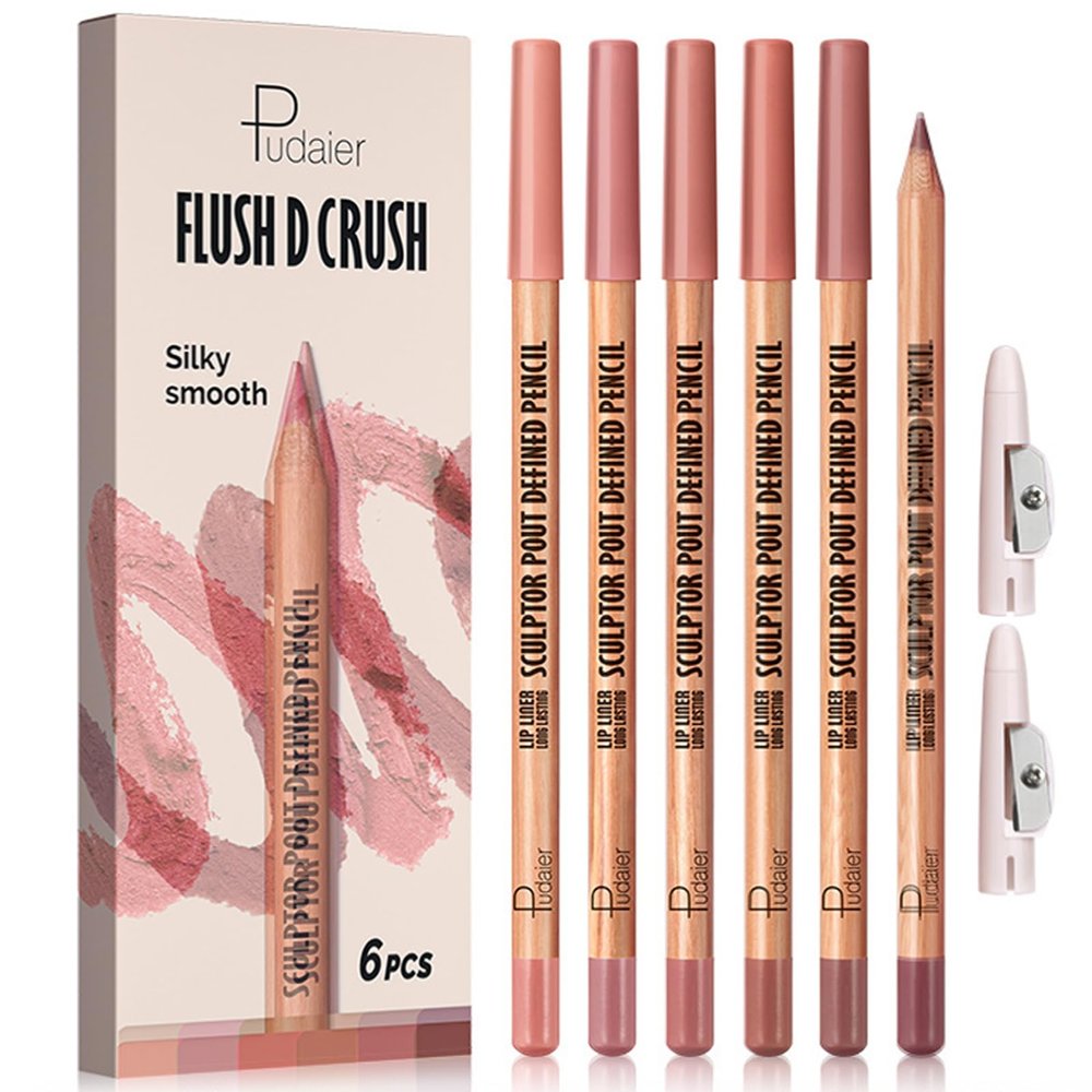 KIMIEYE 6Pcs Velvet Matte Finish Lip Liner Makeup Set for Women, High Pigmented Long Lasting Waterproof Smooth Cream Lip Pencils for Define & Sculpting Lips Shades, #2 BROWN SHADE