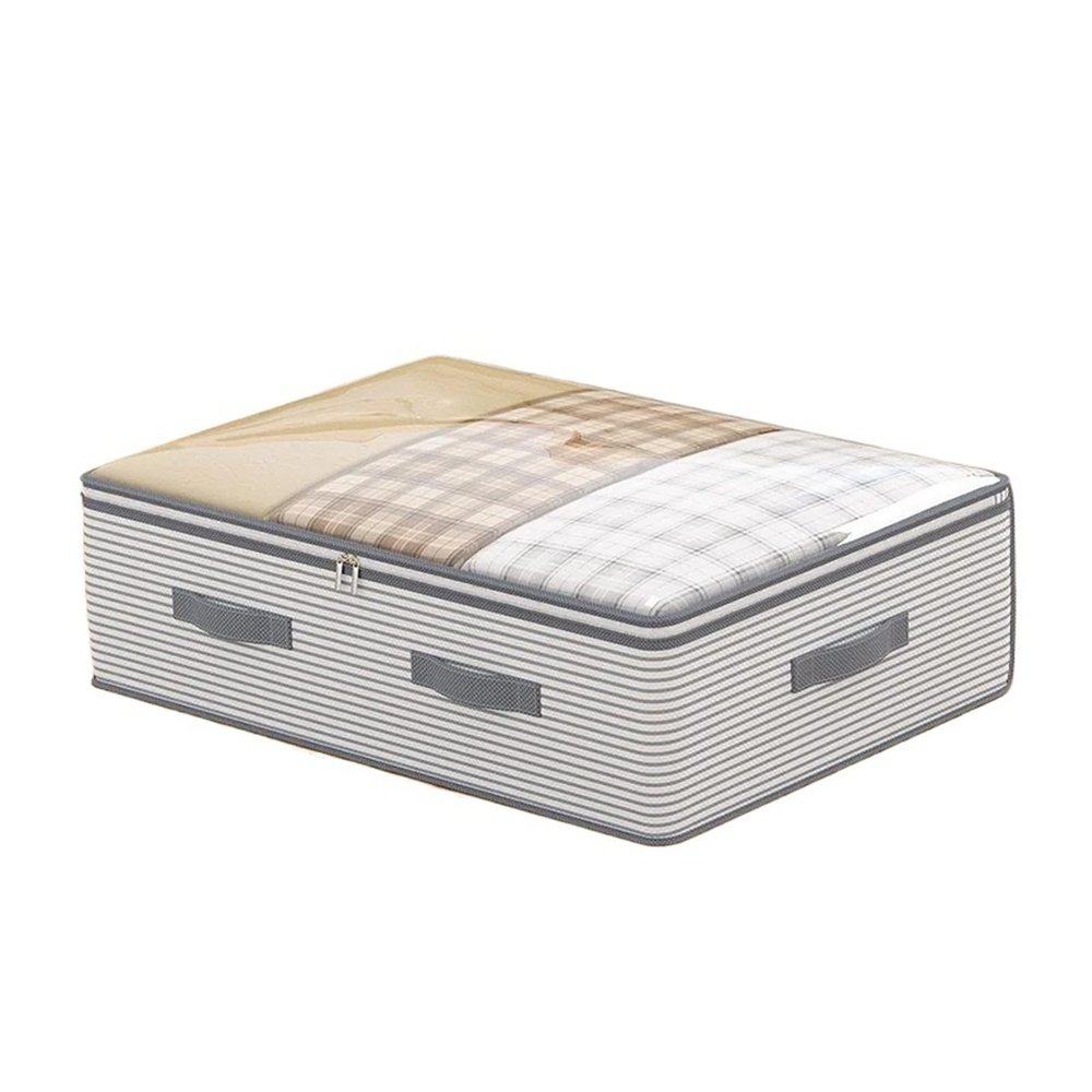 3PCS Large Collapsible Underbed Storage With Clear Window And Zip Breathable Blanket Storage Bag Multi Purpose Bedroom Storage Drawer(L100x25x18cm)