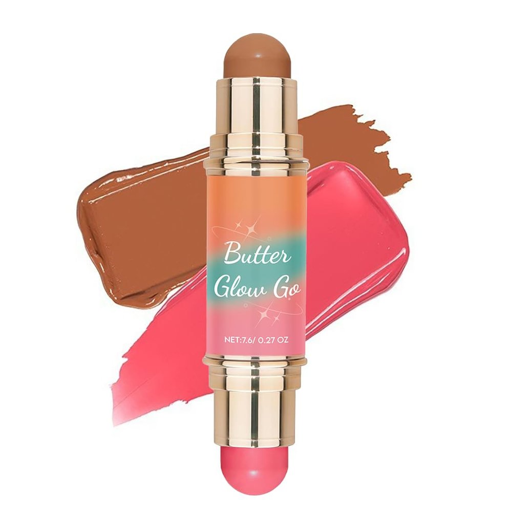 Dual-Ended Blush & Bronzer Stick 2-in-1 Creamy Contour & Cheek Tint, Hydrating Vegan Multi-Use Makeup for Natural Radiant Finish, Cruelty-Free (Berry Tan)