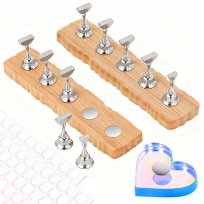 Nail Stand for Press Ons, Nail Holder for Painting Nails, Press on Nail Holder and Double-sided Tape, 1 Heart Acrylic Magnetic Fake Nail Stands for Nail Art DIY Display Home Salon Supplies(Silver)
