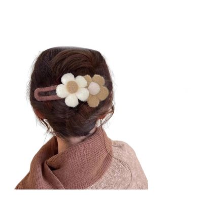 Chic Plush Flower Hair Clip Elegant Beige Floral Barrette for Women Girls Autumn Winter Colors (Combination 2 (3 Pairs))