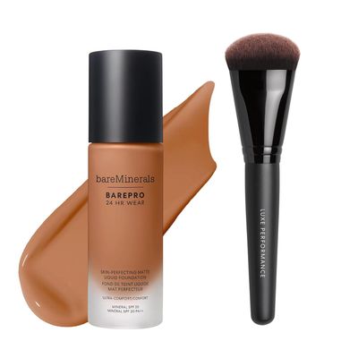 bareMinerals Barepro 24HR Wear Matte Liquid Foundation with Mineral SPF 20 + Luxe Performance Brush Bundle