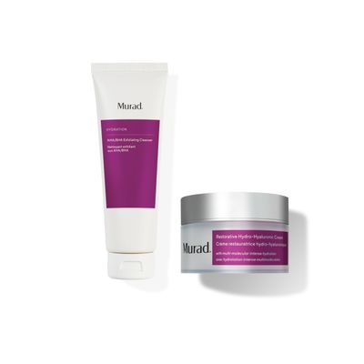 Murad Refresh & Hydrate Combo - AHA/BHA Exfoliating Cleanser and Restorative Hydro-Hyaluronic Face Cream to remove Dull, Dry Skin and Boost Radiance and Hydration, Set of 2