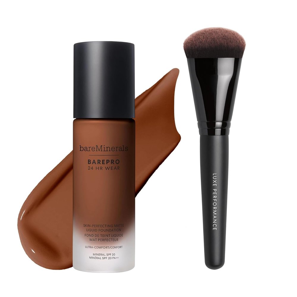 bareMinerals Barepro 24HR Wear Matte Liquid Foundation with Mineral SPF 20 + Luxe Performance Brush Bundle