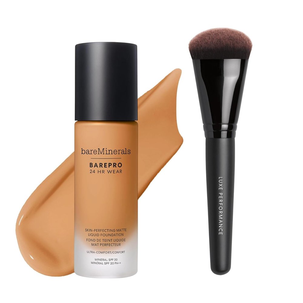 bareMinerals Barepro 24HR Wear Matte Liquid Foundation with Mineral SPF 20 + Luxe Performance Brush Bundle