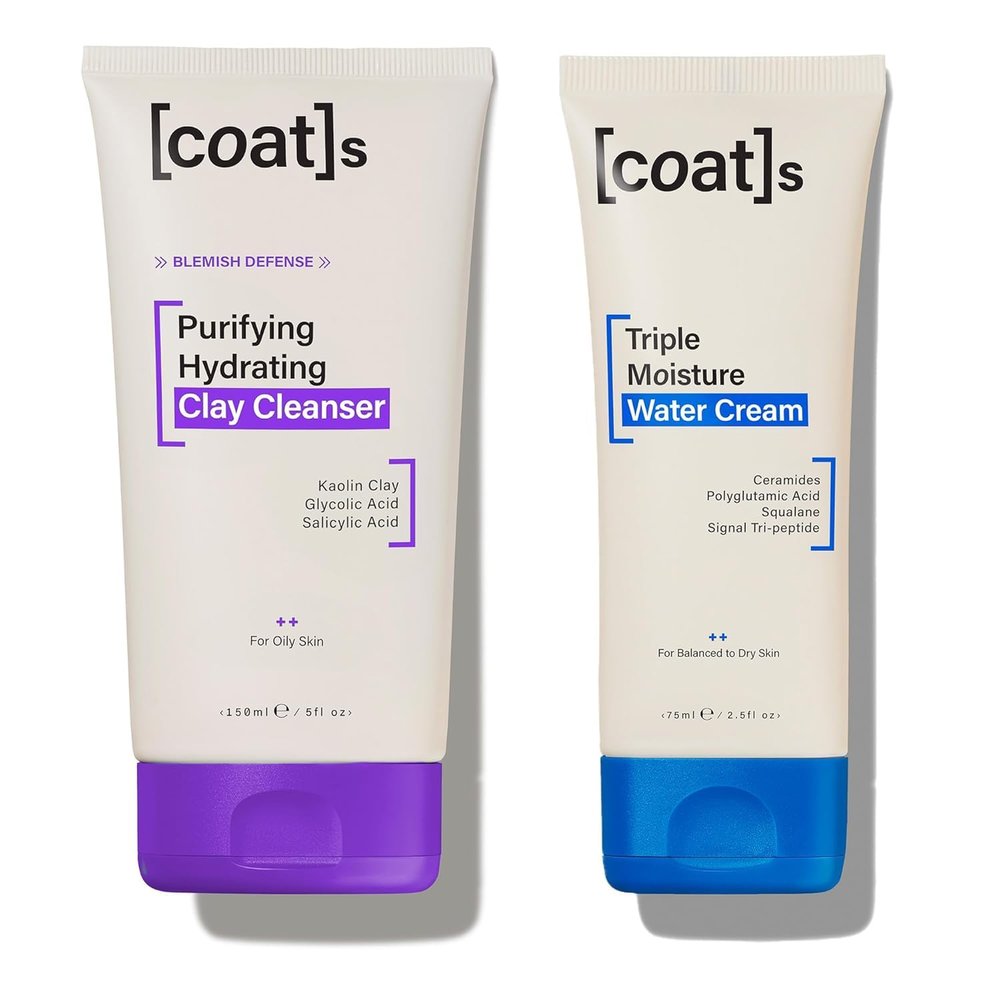COATS Daily Blemish Defense Duo  Clay Cleanser 5 oz & Triple Moisture Water Cream 4.2 oz  Breakout-Fighting, Hydrating Routine That Protects the Skin Barrier