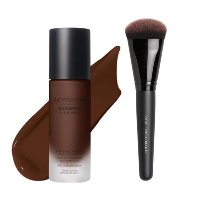 bareMinerals Barepro 24HR Wear Matte Liquid Foundation with Mineral SPF 20 + Luxe Performance Brush Bundle