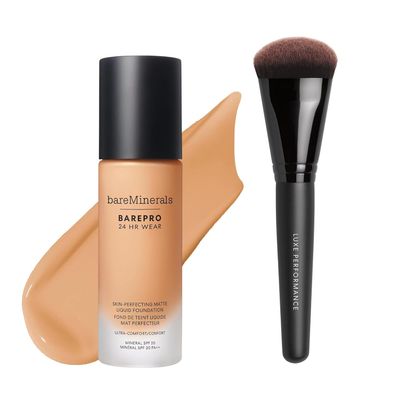 bareMinerals Barepro 24HR Wear Matte Liquid Foundation with Mineral SPF 20 + Luxe Performance Brush Bundle