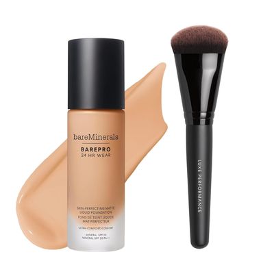 bareMinerals Barepro 24HR Wear Matte Liquid Foundation with Mineral SPF 20 + Luxe Performance Brush Bundle