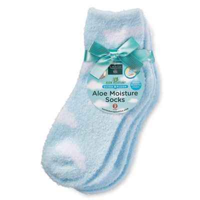 Earth Therapeutics Aloe Socks - 2 Pack - Clouds/Blue