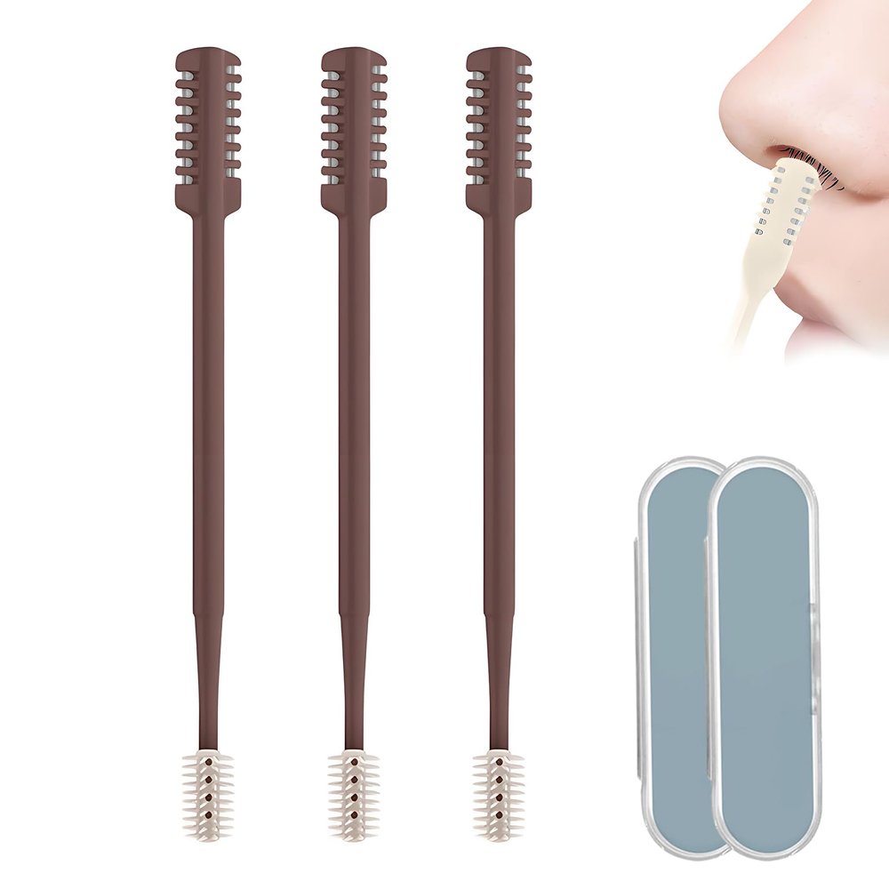 Fauppt 2-in-1 Nose Hair Trimmer for Daily Use,2026 Manual 360 Rotating Nostril Hair Removal Tool Double Sided Blade Travel Size,Nasal Hair Cutter for Women Men (Coffee, 3 Pcs)