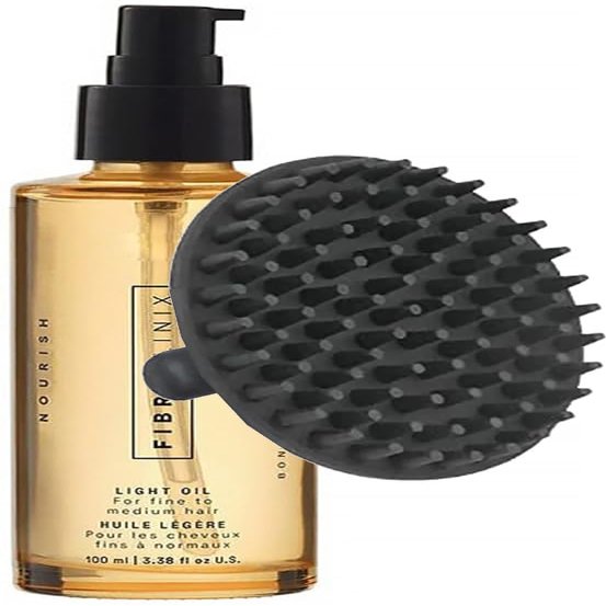 Fibre Clinix Bondfinity Light Oil 3.38 oz and Scalp Brush Massager | Lightweight Hair Oil for Shine, Frizz Control, and Healthy Hair