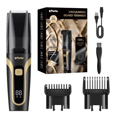 Beard Trimmer for men, Vacuum Mustache Trimmer with Type-C Charging, IPX7 Waterproof Electric Shaver Body Hair Trimmer for Men with LCD Display, Length Adjustable Blade Wheel (1/25"-4/5") (Black)