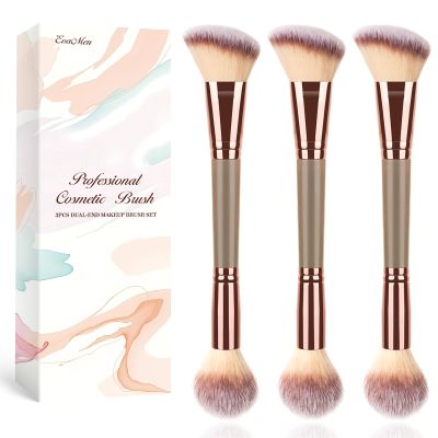 3PCS Angled Blush Brush, Double Ended Makeup Brush for Blush, Slant Brush for Contour and Highlighter, Perfect for Makeup with Powder