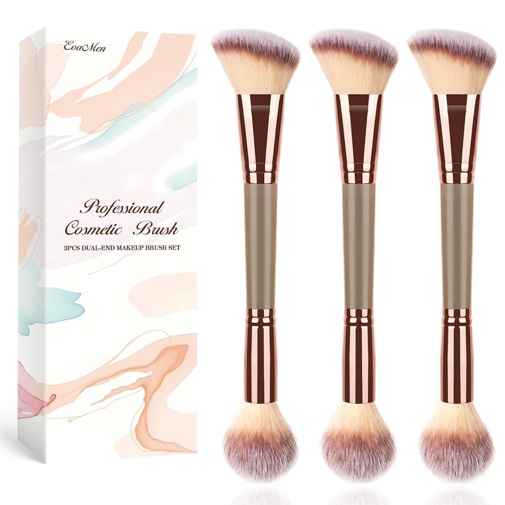 3PCS Angled Blush Brush, Double Ended Makeup Brush for Blush, Slant Brush for Contour and Highlighter, Perfect for Makeup with Powder