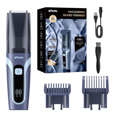 Beard Trimmer for men, Vacuum Mustache Trimmer with Type-C Charging, IPX7 Waterproof Electric Shaver Body Hair Trimmer for Men with LCD Display, Length Adjustable Blade Wheel (1/25"-4/5") (Blue)