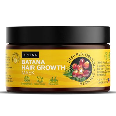 ARLENA Batana Hair Growth Mask Deep Repair & Strengthening Treatment for Damaged, Thinning Hair With Batana Oil, Murumuru Butter, Collagen, Castor Oil & Vitamin E 4 fl oz