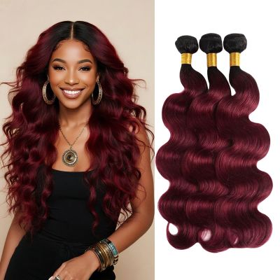 Body Wave Human Hair Bundles 1B99J Burgundy 8 10 12 Inch Body Wave Bundle Human Virgin Remy Hair 3 Bundles Soft Silky Hair Extensions Weave No Tangle for Black Women