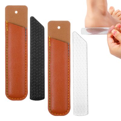 2PCS Clear Glass Nail Files with Leather Storage Bag, Transparent Nano Glass Foot File, Portable Glasses Foot Files for Feet, for Dead Skin Removal, Calluses, Nail Shaping(Black Clear)