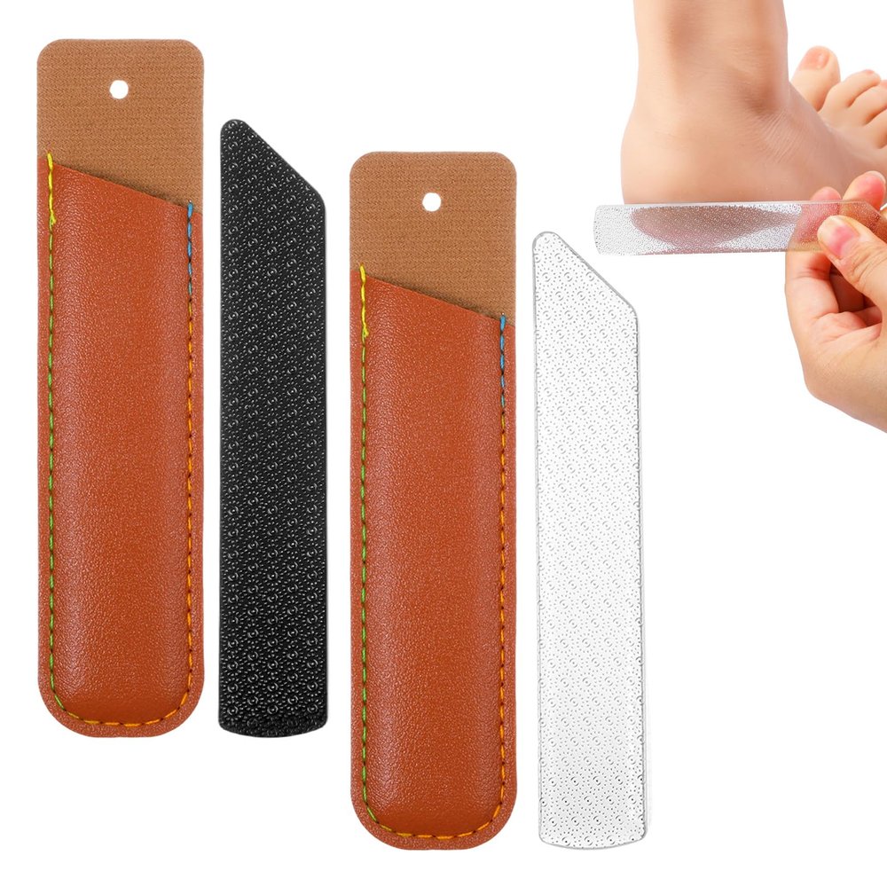 2PCS Clear Glass Nail Files with Leather Storage Bag, Transparent Nano Glass Foot File, Portable Glasses Foot Files for Feet, for Dead Skin Removal, Calluses, Nail Shaping(Black Clear)