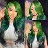 13x4 Ombre Green Lace Front Wig Human Hair Body Wave Glueless HD Lace Front Wigs 3 Tone Light Green to Dark Green Colored for Fashion Women 180% Density 32 Inch view 2