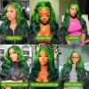 13x4 Ombre Green Lace Front Wig Human Hair Body Wave Glueless HD Lace Front Wigs 3 Tone Light Green to Dark Green Colored for Fashion Women 180% Density 32 Inch view 4