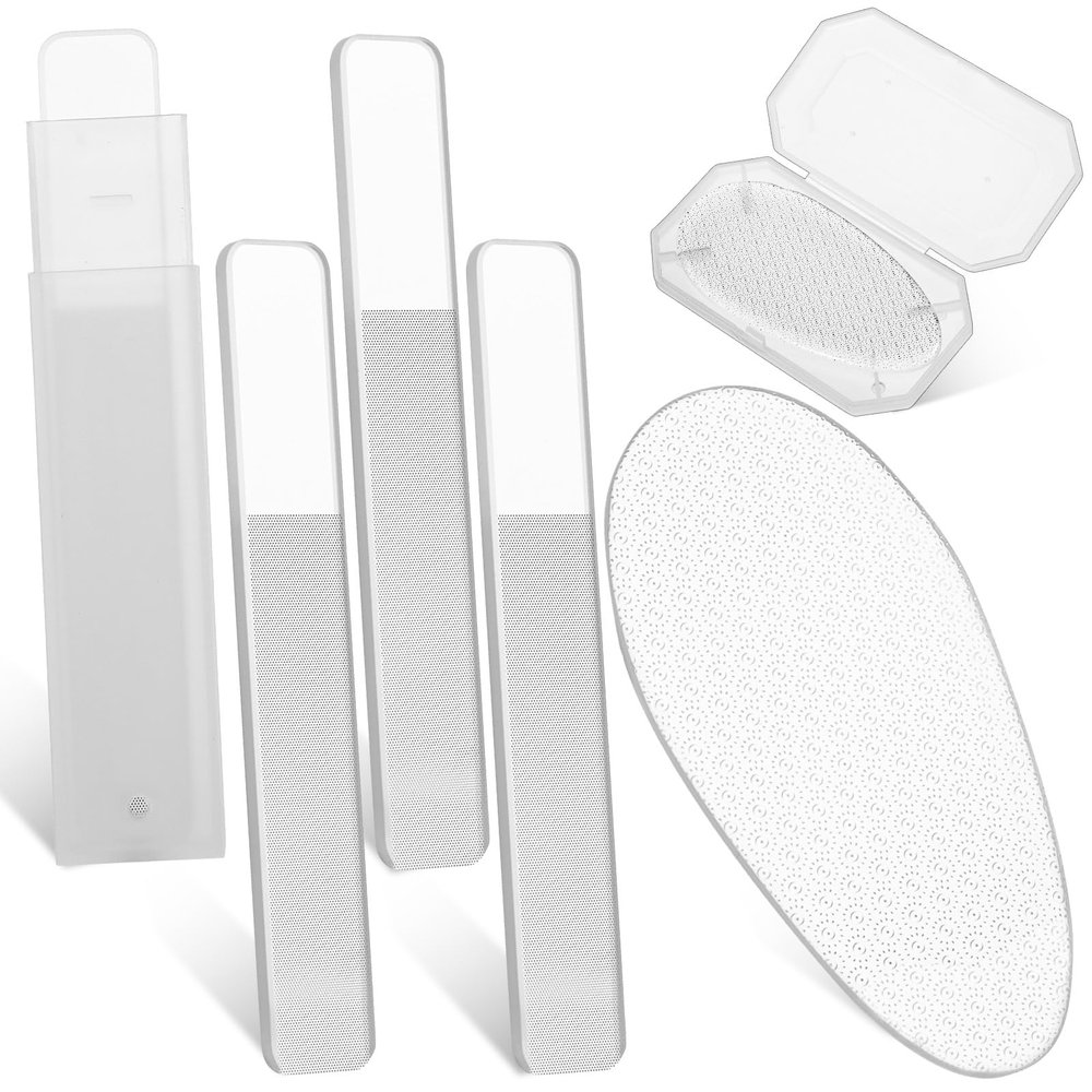 5PCS Glass File, Frosted Glass Files for Nails, Transparent Nano Glasses Foot File, Clear Nail Files with Case, for Removing Dead Skin, Calluses, Cracks, and Foot Care.
