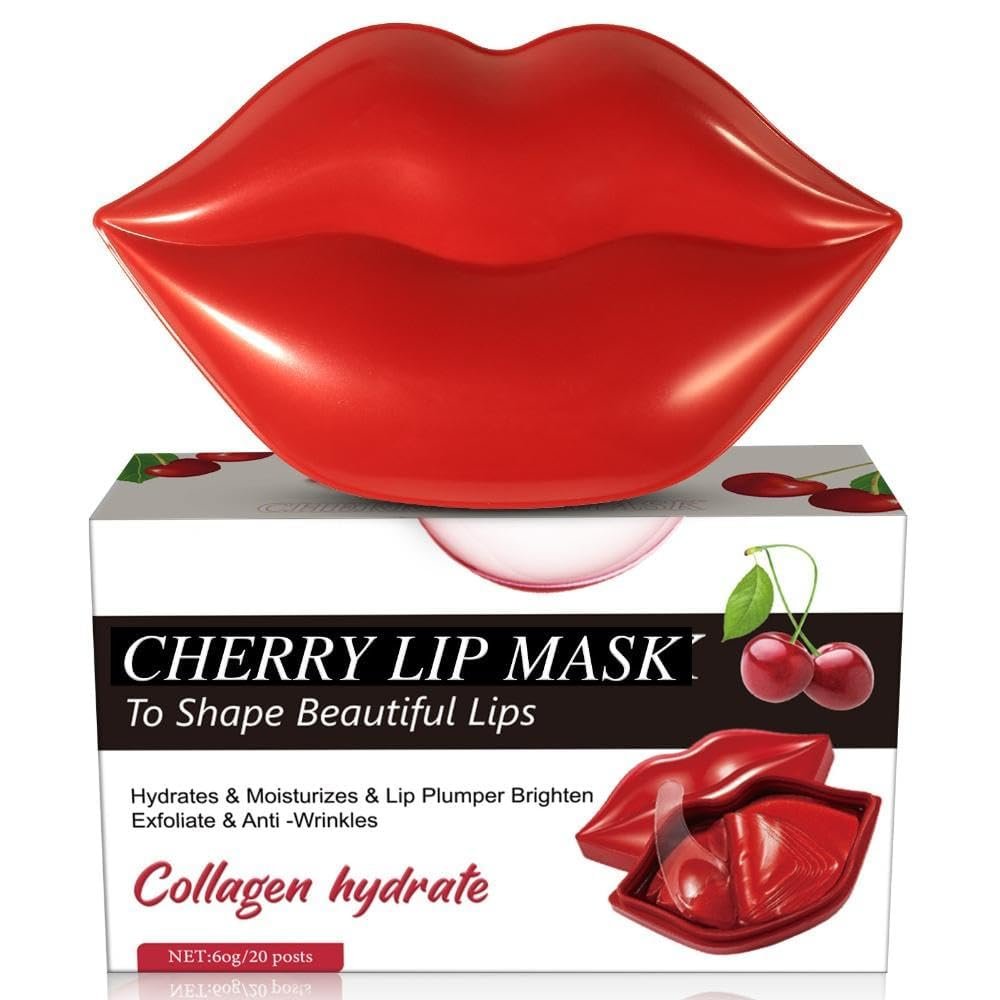 Cherry Lip Mask  Hydrating, Moisturizing, Lip Plumper  Reduces Lip Lines and Brightens Lip Color  Collagen Infused  60g / 20 Pairs