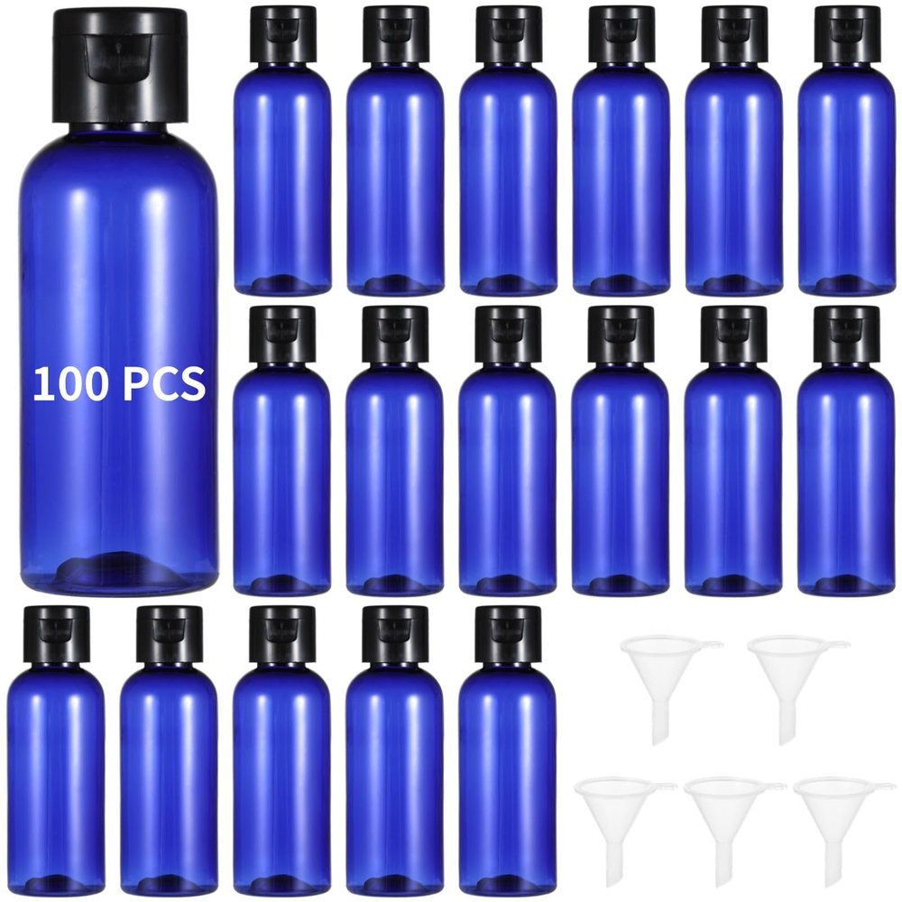 100-Pack 60 Ml Refillable Travel Bottles with Flip Top Caps, Leak-Proof Plastic Containers for Shampoo and Lotion  Portable, Includes Funnels