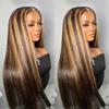 Highlight Straight Lace Front Wig Human Hair Full Lace Wig Honey Blonde Colored Wig For Women Pre-Plucked view 2