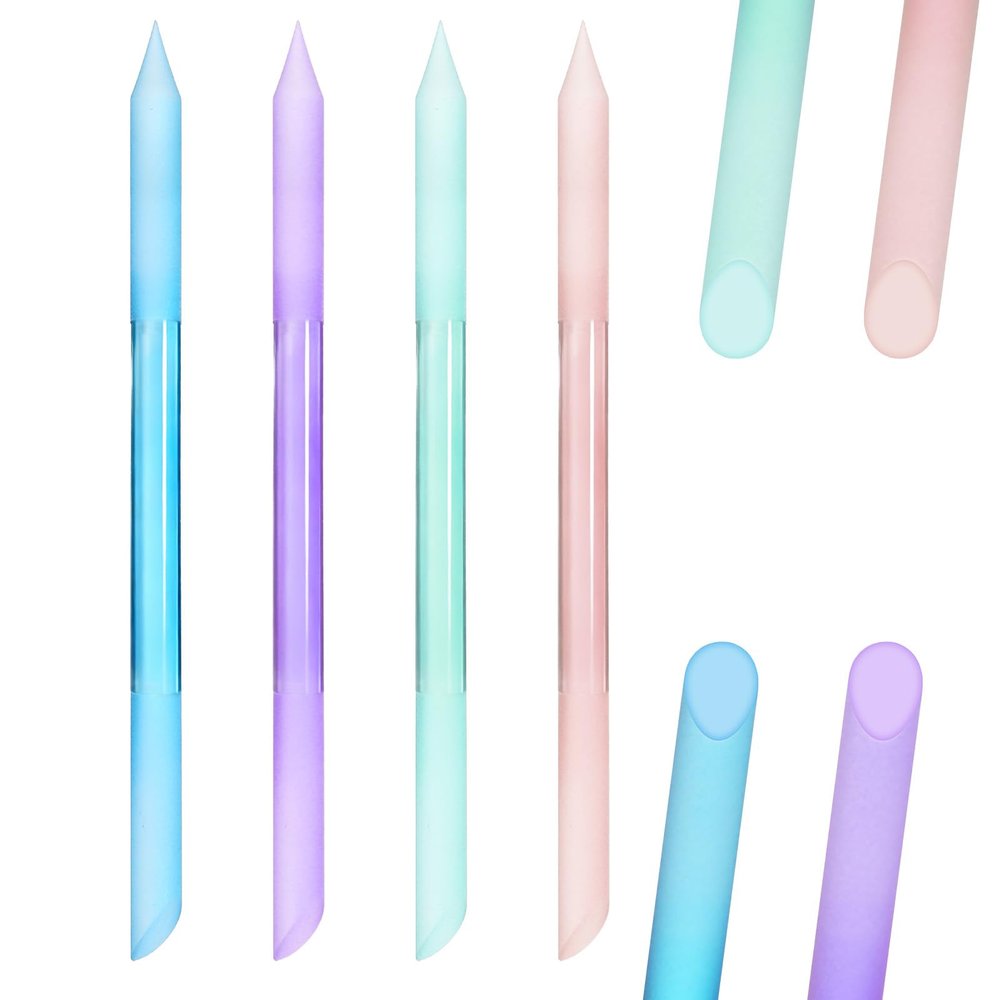 4 PCS Glass Cuticle Pusher Tool, Dual Ended Glass Cuticle Stick, Professional Crystal Manicure Pusher with Leather Case