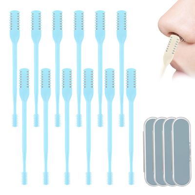 NOGCAW Nasal Hair Cutter, Nasal Hairs Remover Tool, 360 Rotating Portable Manual Nose Hair Remover, Double Sided Noses Hairs Knife Travel Essentials (Blue, 12)